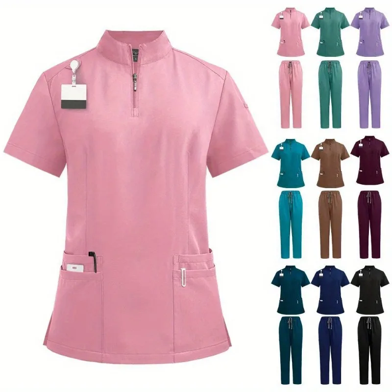 

Nurse Stand-up Collar Zipper Work Uniform Gown Hand Gown Operating Room Straight Pants Women Attire