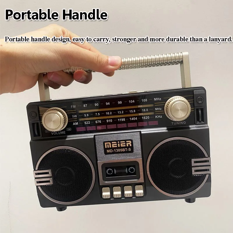 راديو FM AM SW محمول عتيق قابل لإعادة الشحن، أجهزة راديو كاملة الموجات، مكبر صوت مزدوج، مشغل موسيقى بلوتوث لاسلكي، شحن بالطاقة الشمسية