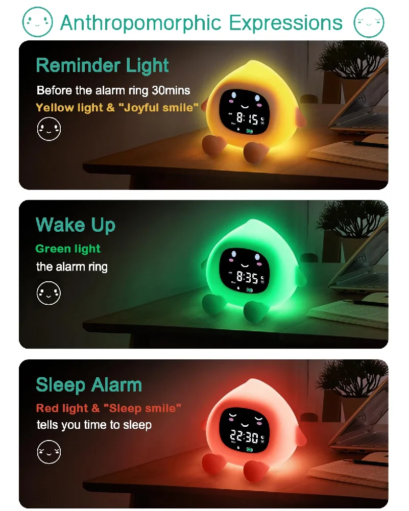 Alarm Clock Sleep Training Alarm Clock Wake Up Rechargeable Clock with 9 Color Night Light&Child Lock Clocks For Home