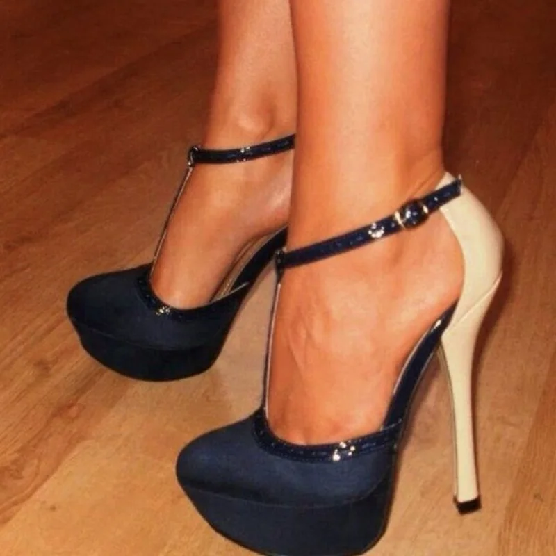 블랙 버클 홀로우 플랫폼 펌프 얇은 하이힐 뾰족한 앞코 패션 섹시 2025 여름 빅 사이즈 여성 신발