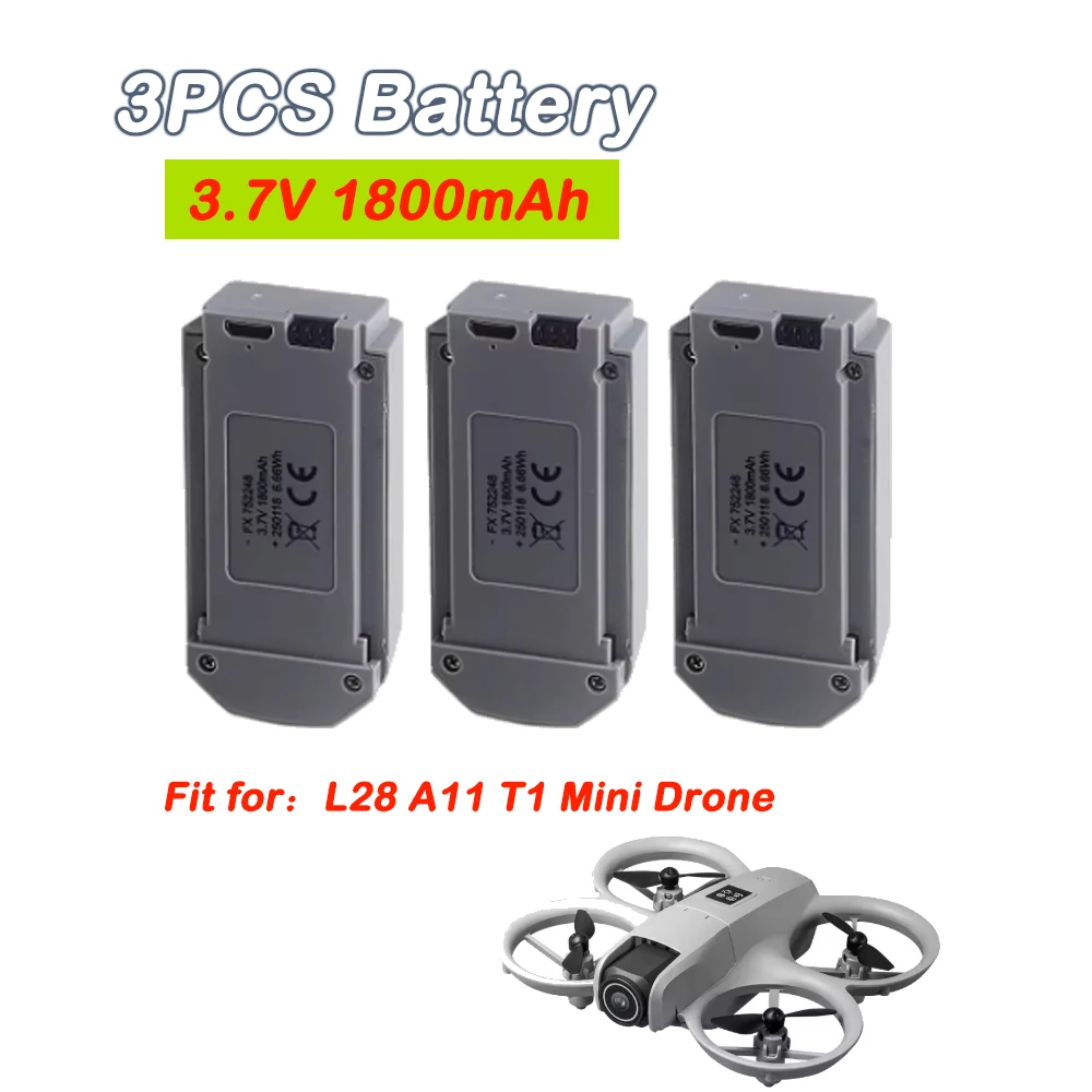 3PCS A11Battery 3.7V 1800mAh RC Drone Lipo Battery Spare Part Kit fit for A11 T1 L28 Remote Control Mini Drone Battery Accessory