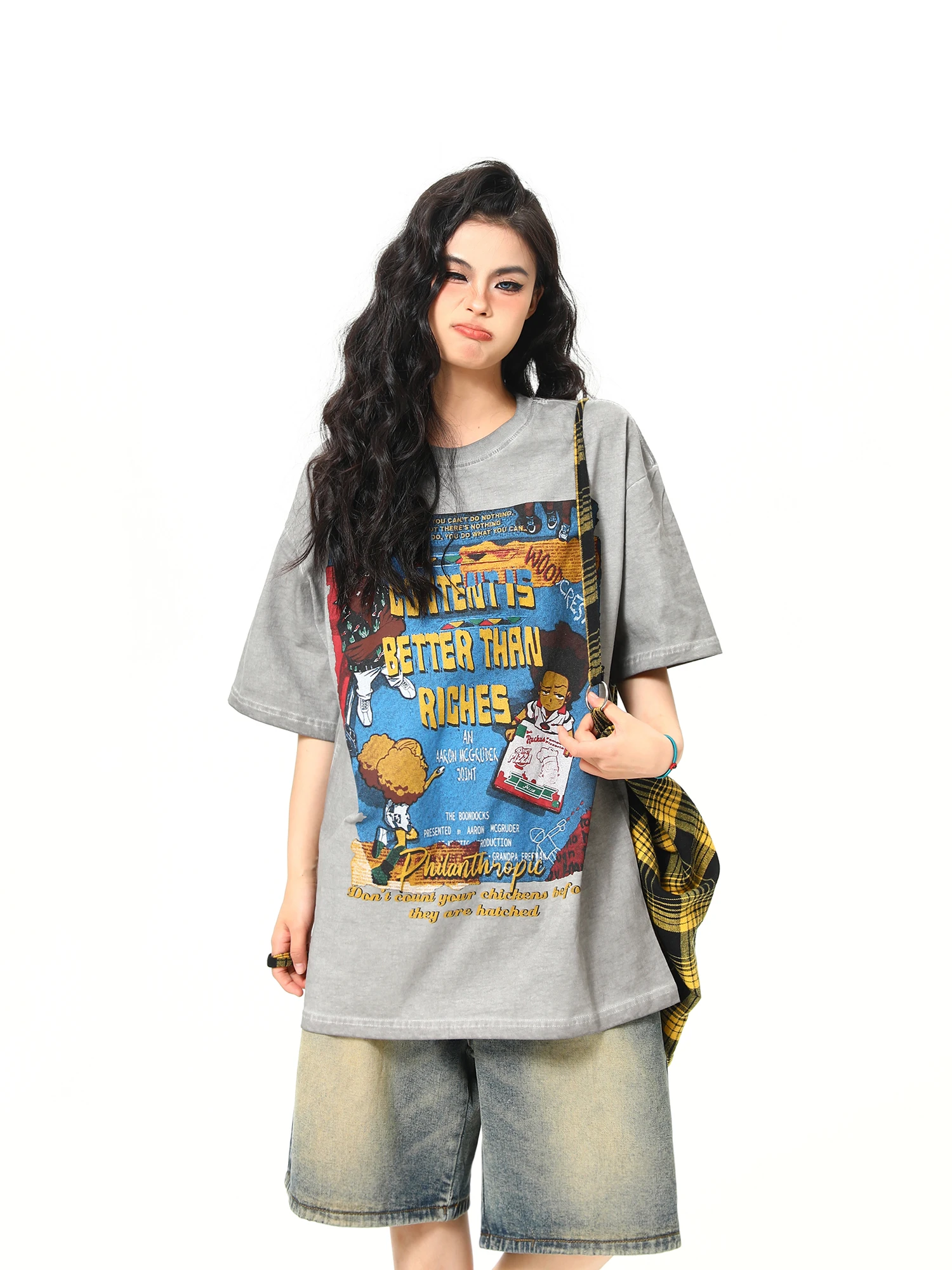 

Футболка Wild Aziz в американском ретро-стиле, летняя, универсальная, модная, для пар, с креативным принтом