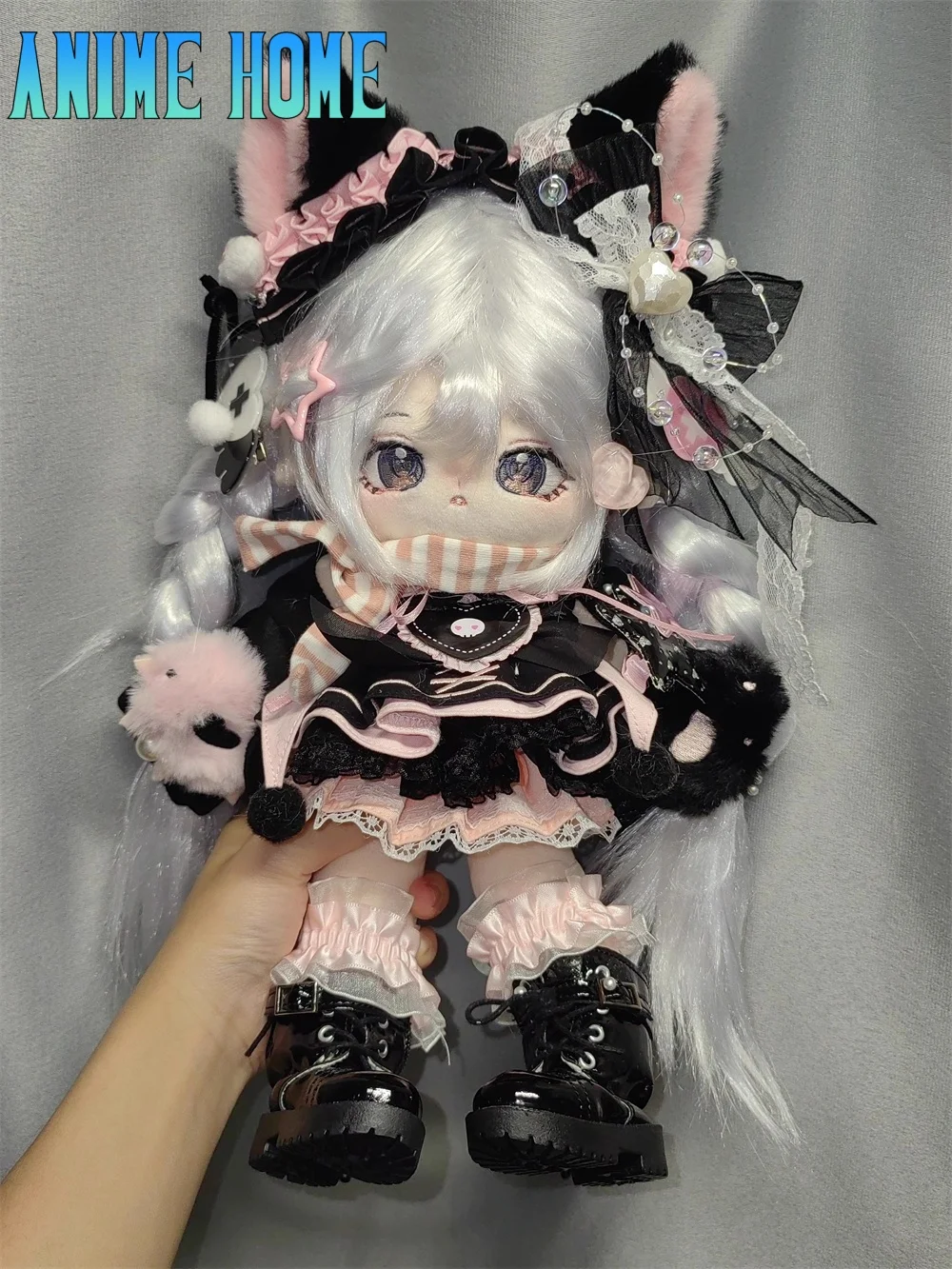 Original Lolita Pink Black Cat Suit For 20cm Doll Toy Clothes Costume Cosplay D Kids Gift Cute Lovely