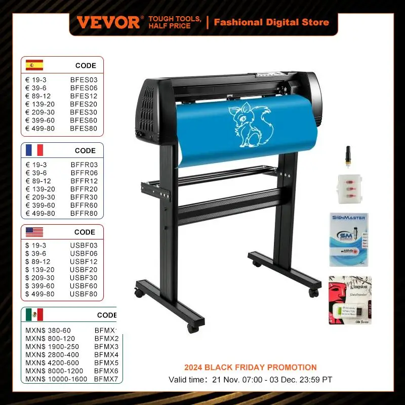 

VEVOR 28-34 Inch Vinyl Cutter Machine W/ Floor Stand Vinly Sign Cutting Plotter Starter Kits Software Adjustable Force Speed