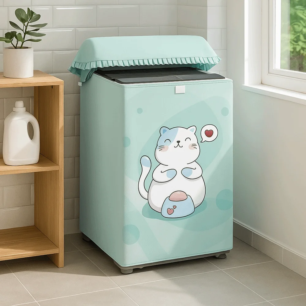 

Cover Cloth Waterproof Washing Machine Cover Sunscreen Polyester Top Open Cover Breathable Cartoon Dust-proof Cover Home Decor
