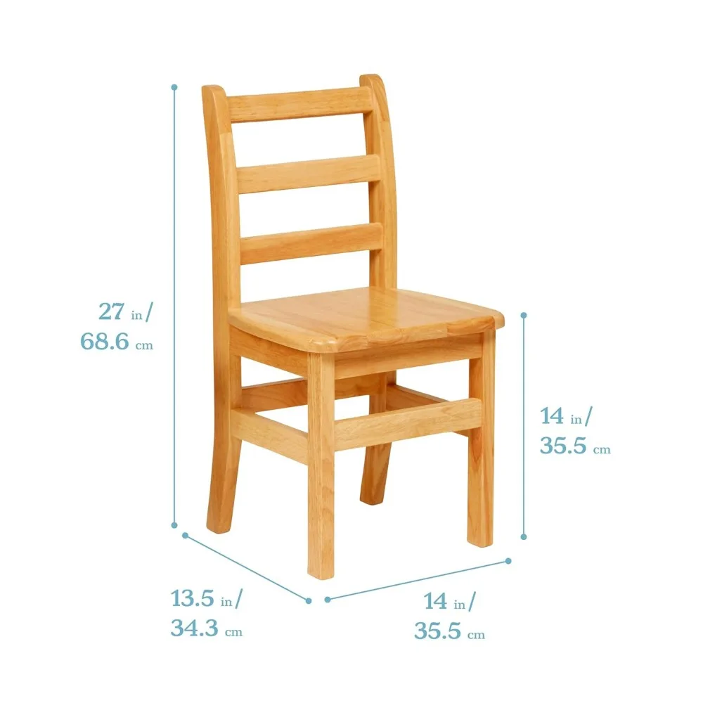 Kids Three Rung Ladderback Chair, Assentos em sala de aula, 14 "W x 13.5", D x 27 "Altura do assento, Pacote 2