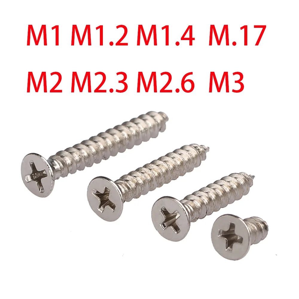 Flat Head Cross Countersunk Self-tapping Fasteners Carbon Steel Nickel Coated M1~M3 200-500Pcs Precision Instrument Fittings
