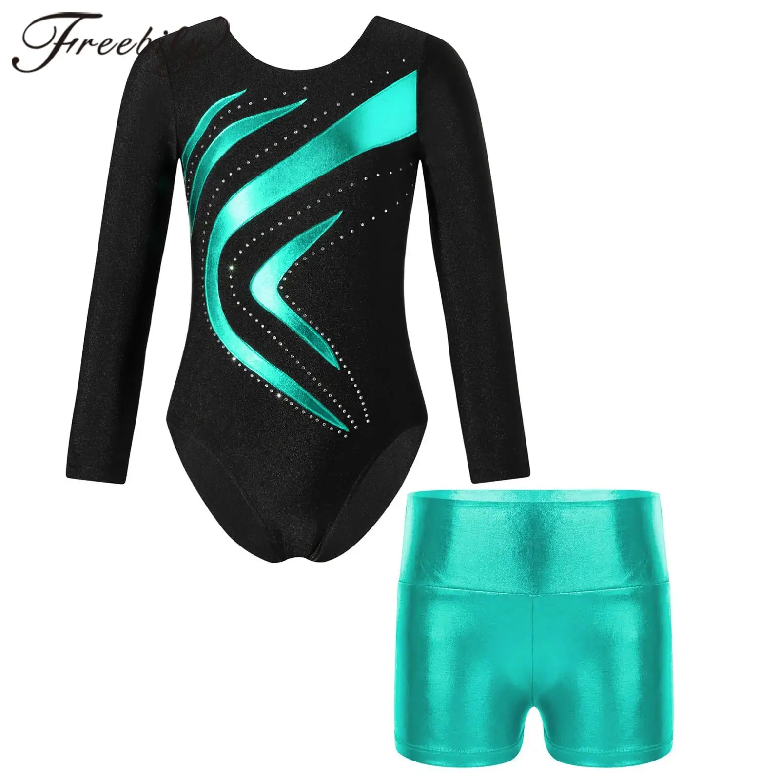 Kids Tutu Ballet Dance Outfits Children Teens Gymnastics Leotard + Shorts Dancewear for Girls Skating Bodysuit Dancing Clothes