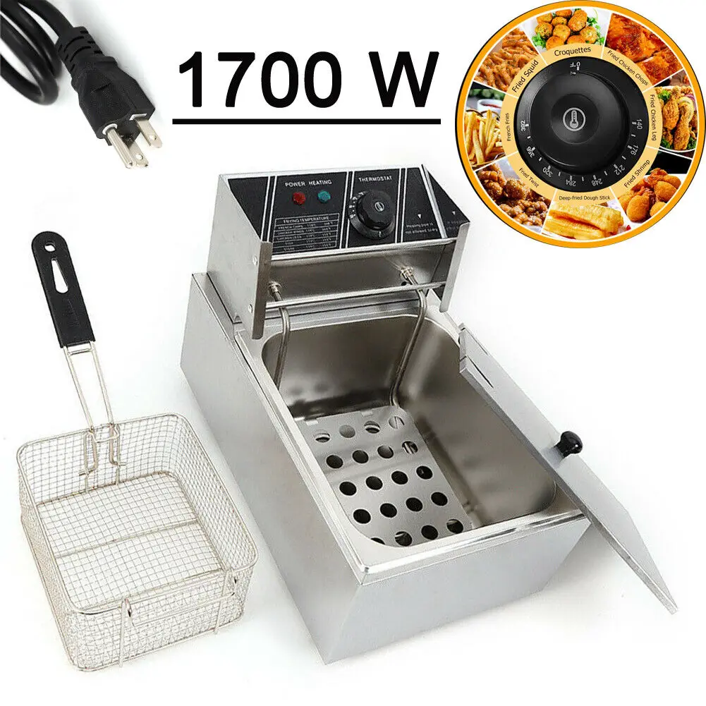 6L Electric Deep Fryers Stainless Steel Home Commercial Countertop Cooker 1700W