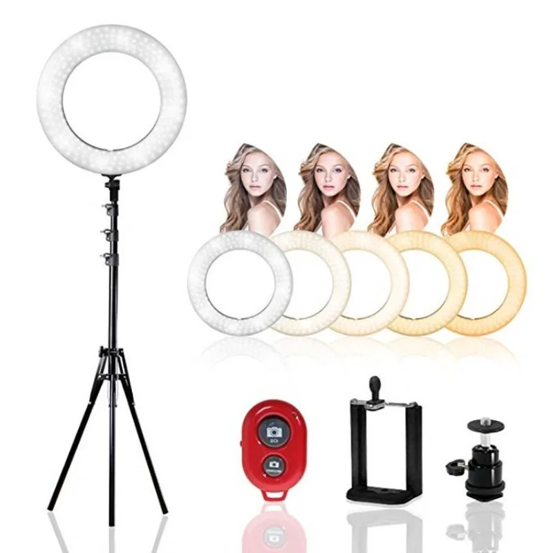 18 Inch LED Ring Fill Light Bi Color Remote Control Beauty Lamp For Live Streaming Portrait Shooting Studio Photographic