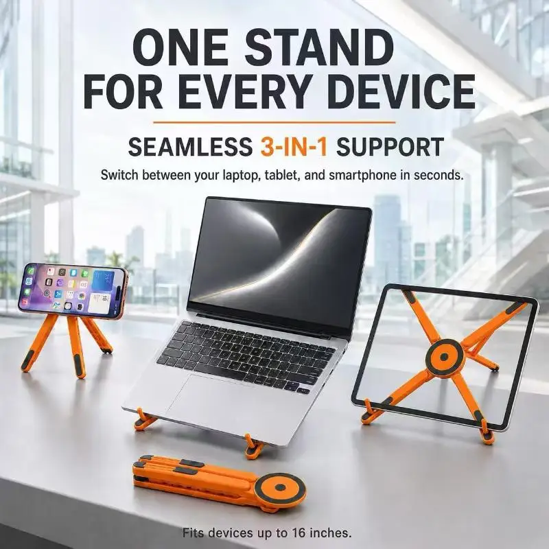 1Pcs Portable Magnetic Multifunctional Phone Stand Foldable Rotating Aluminum Alloy Plastic Desktop Stand For Tablet Laptop