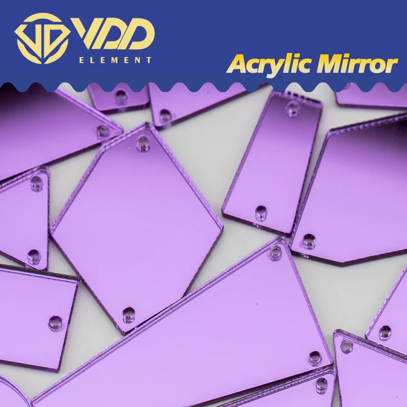 VDD 60/200Pcs Mix Size Purple Acrylic Mirror Sewing Rhinestones Sew On DIY Crafts Flat Back Stones Clothes Garment Decorations