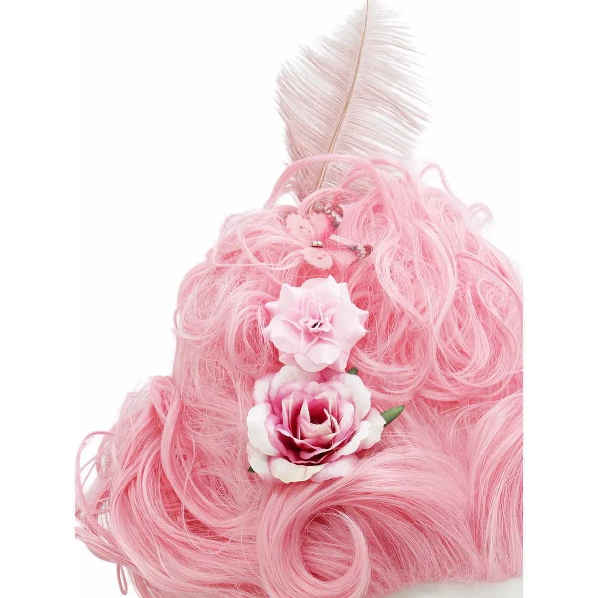 Pink Fluffy High-Top high quality Synthetic Wig | Queen's Hairstyle with Feather Flowers | Wig for Queen Cosplay
