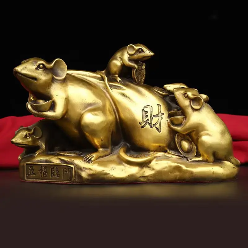 Brass Zodiac Rat Home Desktop Ornament Metal Craft Office Decoration Practical
