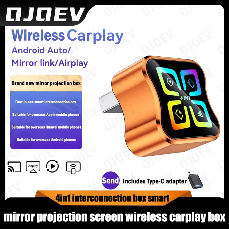 

Многофункциональный адаптер 4-в-1 для беспроводного подключения Apple CarPlay и Android Auto, проекции экрана и зеркалирования экрана.