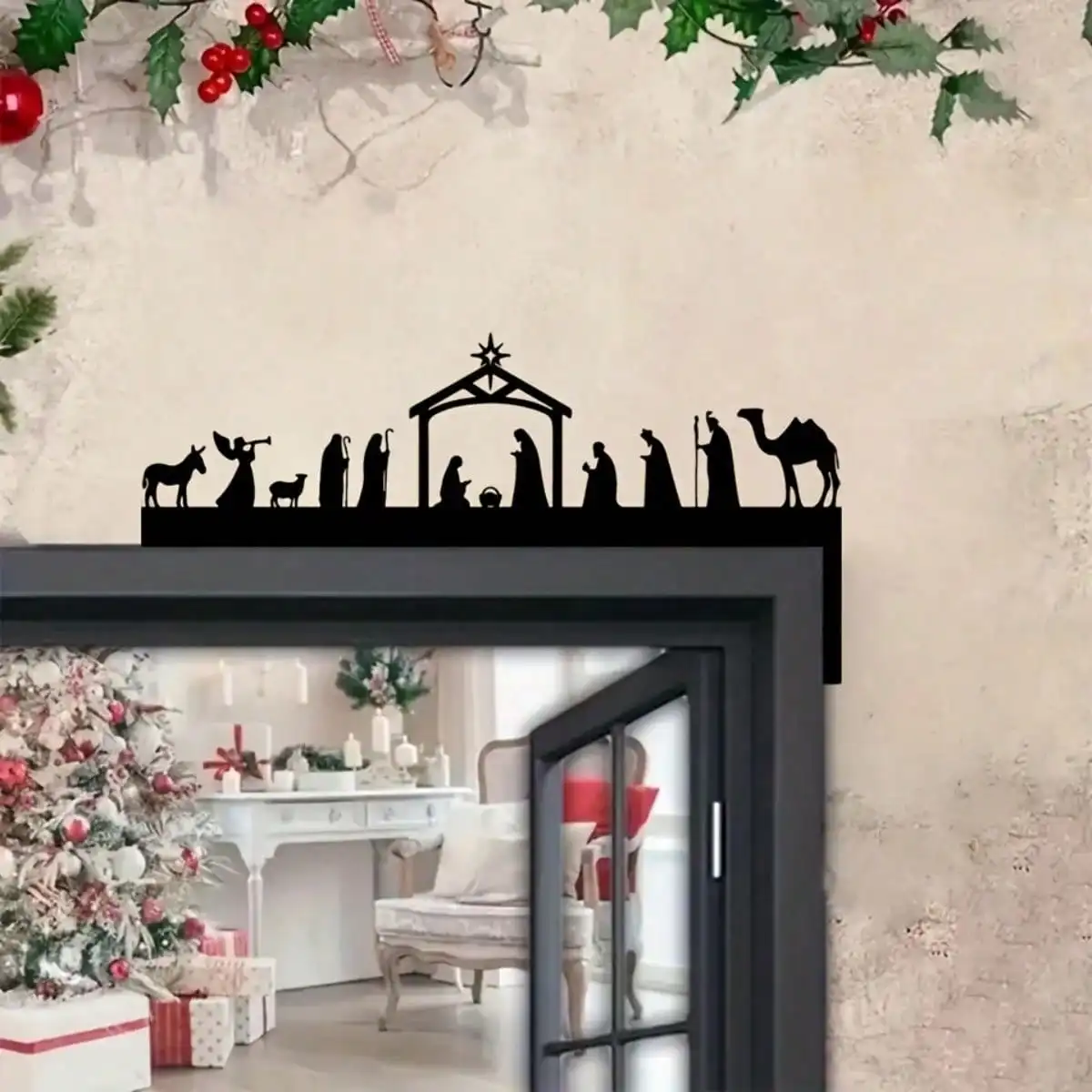 CIFBUY Iron Art Wall Decor Metal Nativity Scene Rustic Hanging Sculpture For Home Church Door Wall Art Gift