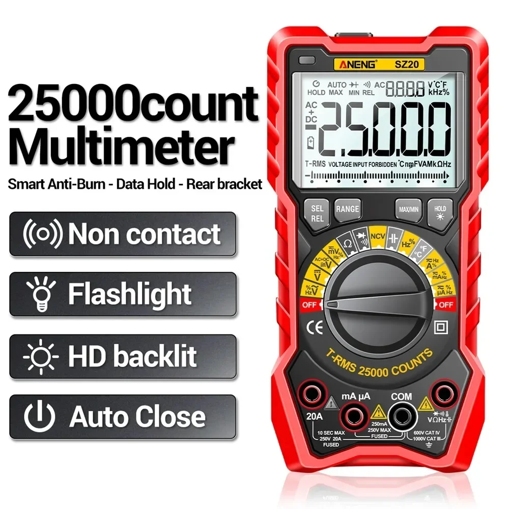 SZ20 25000 Counts Multimeter Smart Manual Range Meter NCV AC DC Ohm Hz Smart Manual Range Digital Multimetro Tester Tools