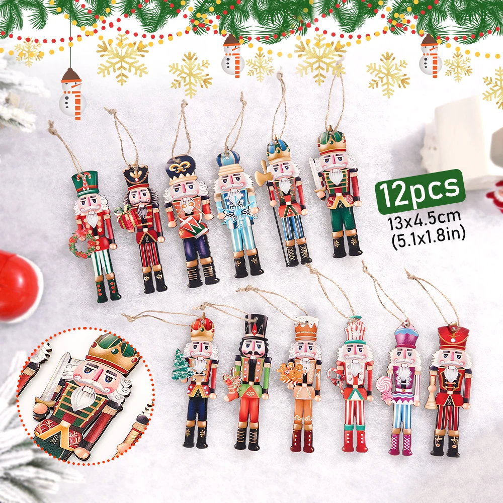 12/24/36Pcs Christmas Wooden Pendant Nutcracker Soldier Hanging Ornament Wood Gift For Xmas Tree New Year Party Home Decoration