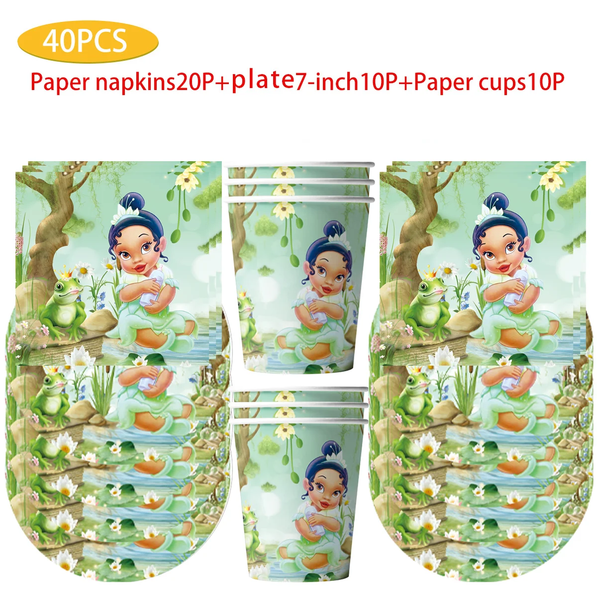 

Disney Princess Tiana Theme Happy Birthday ecorat decoration Shower Disposable Tableware Napkin Cup Plate Set Party Decorations