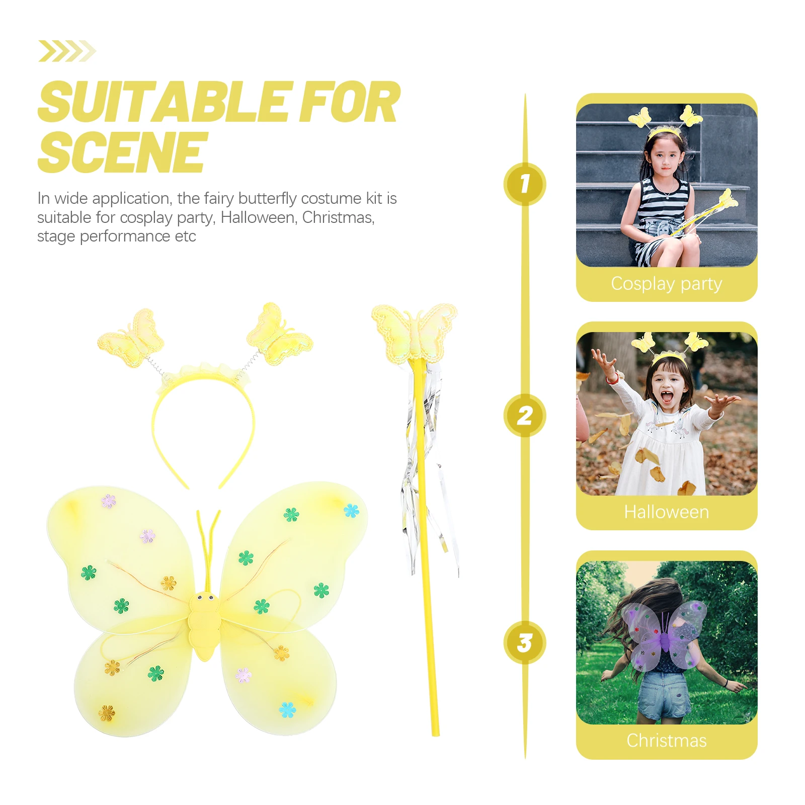 

1 Set Glittering Butterfly Wing Headband Wand Purple Fairy Costume Accessories For Girls Party Halloween Cosplay Props