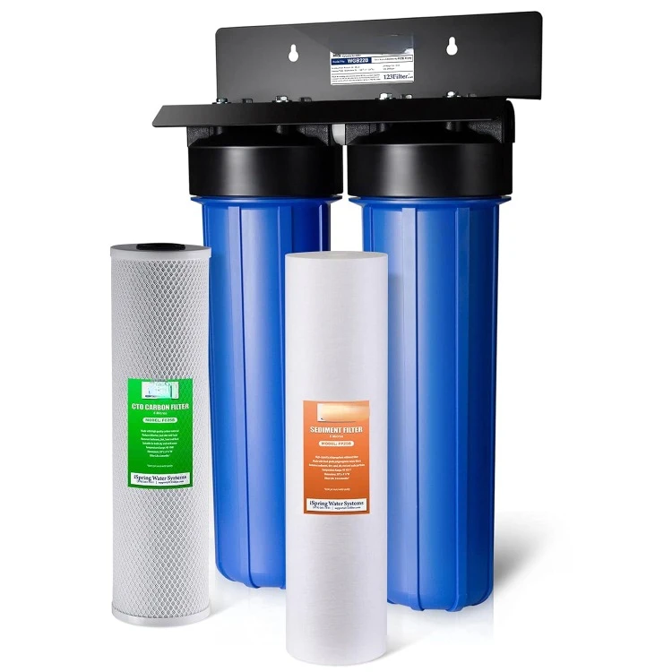 

2-Stage Whole House Water Filtration System with 20” x 4.5” Fine Sediment and Carbon Block Filters, Removes 99% of Chlorine