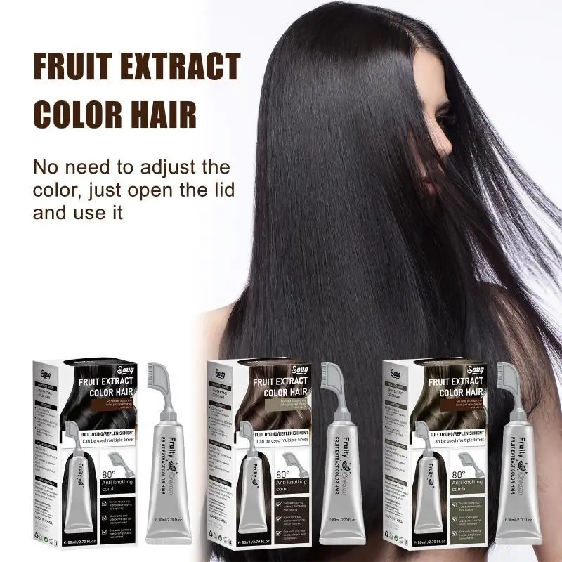 Natural Hair Dye Cream with Special Comb Long Lasting No Ammonia Pure Plant Extract Cover Gray Hairs for Men Women