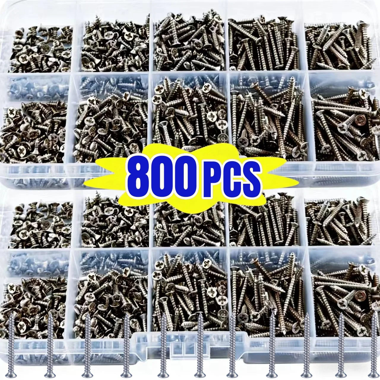 Kit Surtido de 800 Tornillos Autorroscantes M2, Kit Surtido de Tornillos Autorroscantes, Tuercas de Seguridad, Tornillos para Madera, Juego de Tornillos Autorroscantes para Madera