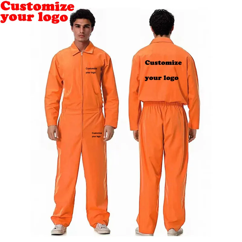 DIY Customize Your Logo Women's Men's Halloween Prisoner Clothing Long Sleeve Work Clothes jumpsuit Prison Prisoner Clothing