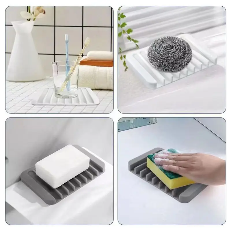 Silicone Soap Holder Creative Candy Color Kitchen Sponge Holder Soap Dish With Drain Water Bathroom Organizer Gadgets For Home