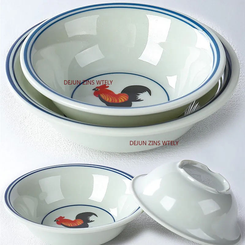 1PC Vintage Rooster Melamine Bowl Chinese Rice Noodle Soup Bowl for Home Restaurant Tableware Kitchen Food Container Spice Dish
