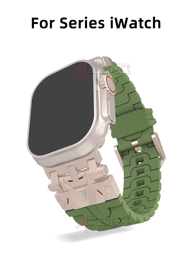 Silicone Strap for Apple Watch Ultra 2 Band 49mm Series 10 46mm 45mm 42mm 44mm Mech Style Watchbands iWatch 10 9 8 7 6 5 3 SE2