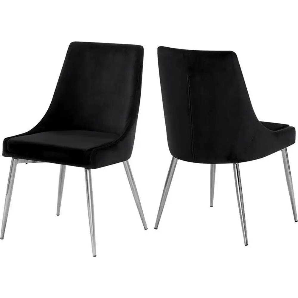 

Modern Velvet Dining Chair With Chrome Metal Legs Set Of 2 Black