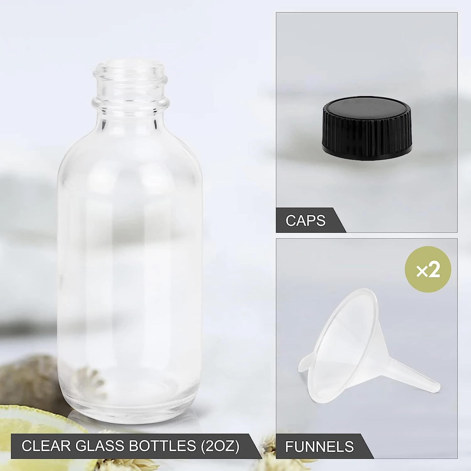 Small Glass Bottles with Lids and Funnels, Boston Round Glass Bottles,  Perfect for Diy Essential Oils, Perfumes, Whiskey