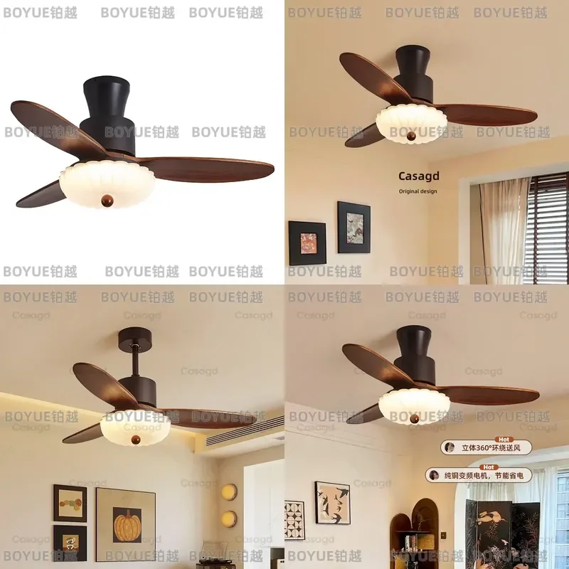 Retro Wooden Ceiling Fan Light 6 Speed Antique Bedroom Dining Room Integrated Lamp Vintage Home Decor Air Circulation Fixture