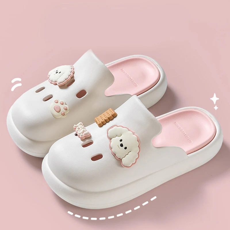 crocs for Women\'s Summer Outwear 2024 New Cute Puppy Step on Shit Thick Bottom Baotou Beach Anti slip Slippers