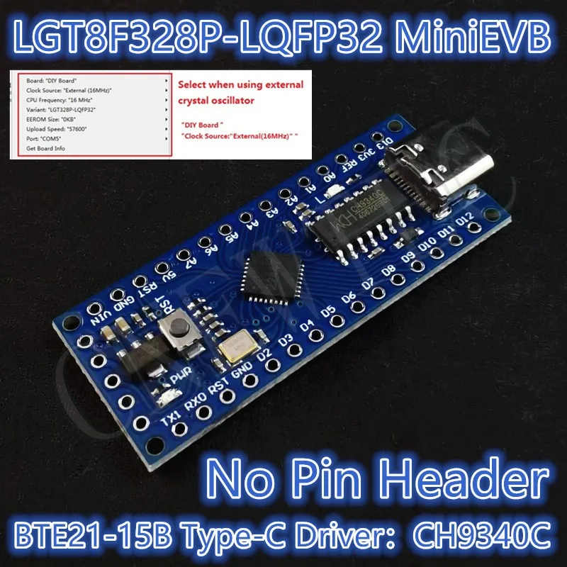 LGT8F328P LQFP32 MiniEVB With Crystal Replaces Nano V3.0 ATMeag328P CH9340C/CH340C SOP16 USB Driver Type-C Interface [Factory]