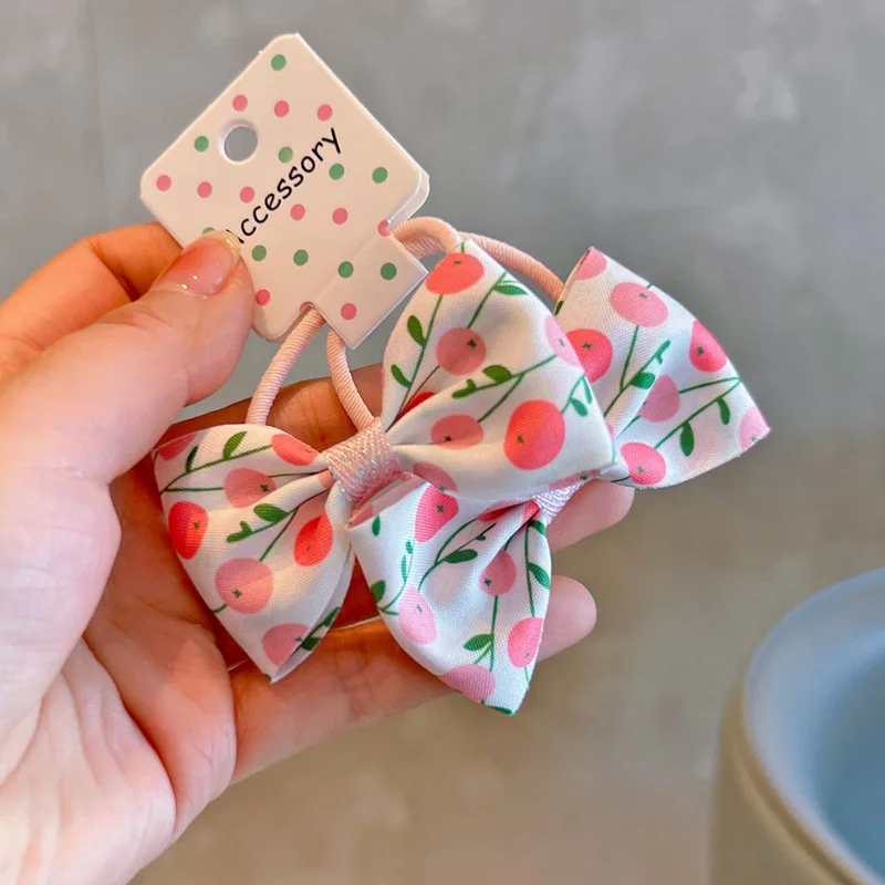 2PCS New Sweet Cute Cherry Bow Girl Kids Elastic Hair Bands Children Hair Ties Princess Hair Accessories Baby Headwear