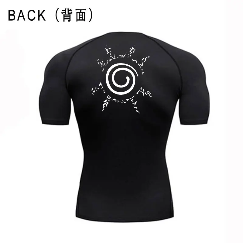 Camiseta de manga curta anime masculina, camisas de compressão azul escuro, camiseta de treinamento em corrida, corrida de ginástica, camiseta esportiva apertada