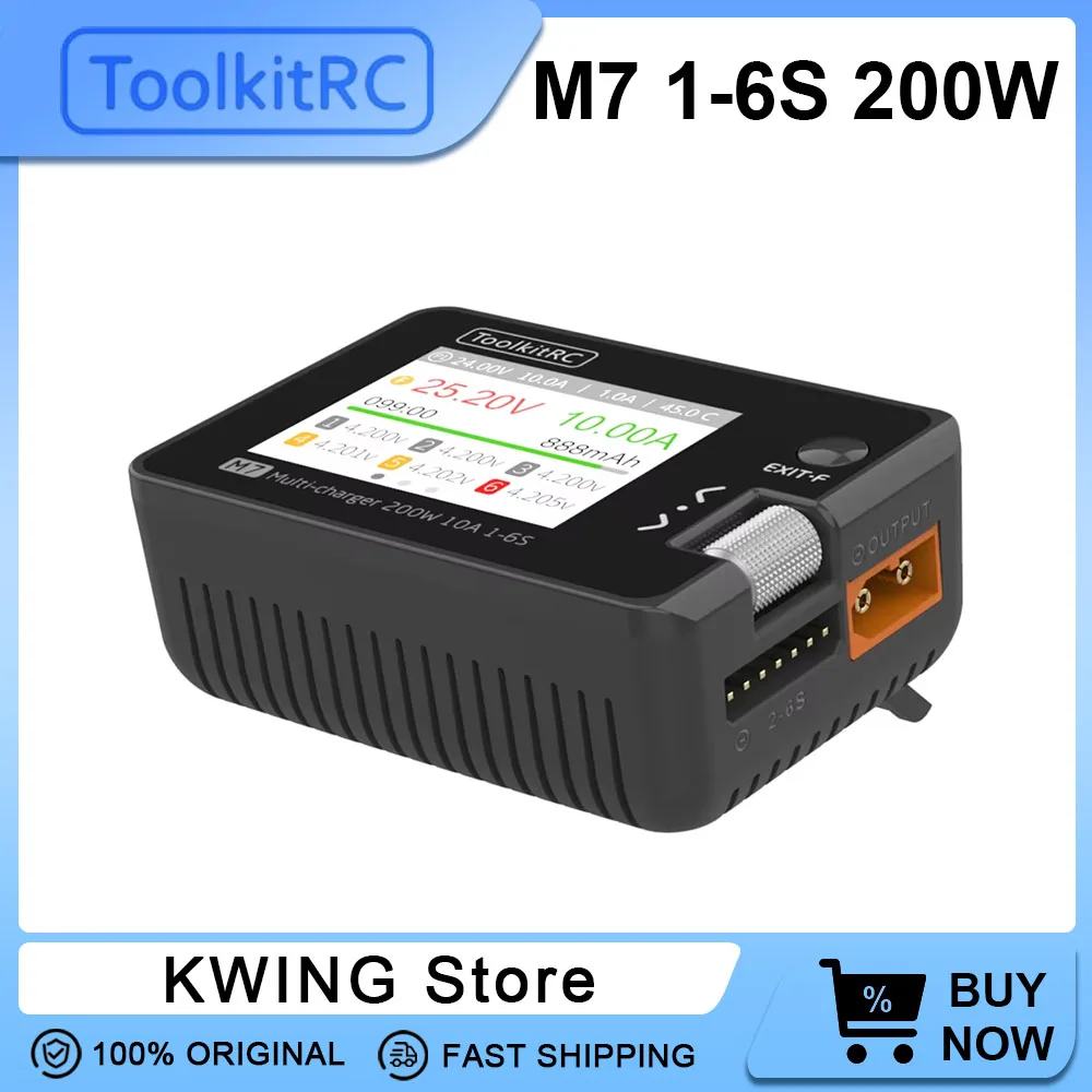 ToolkitRC M7 200W 10A DC Balance Charger Discharger for 1-6S Lipo Battery With Voltage Servo Checker LiHV LiFe Lion RC Battery