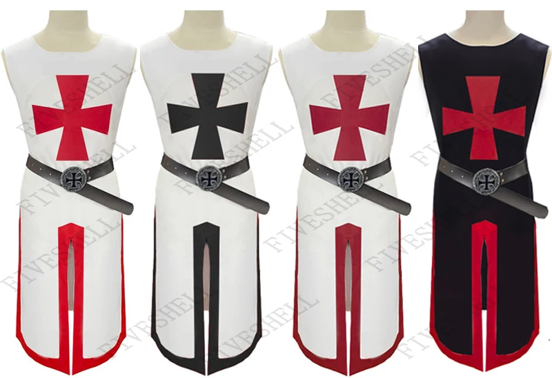 Plus Größe Männer Medieval Cosplay Roben Templer Ritter Kreuzfahrer Surcoat Langarm Kurzarm Herren Tops Reenactment Kostüm