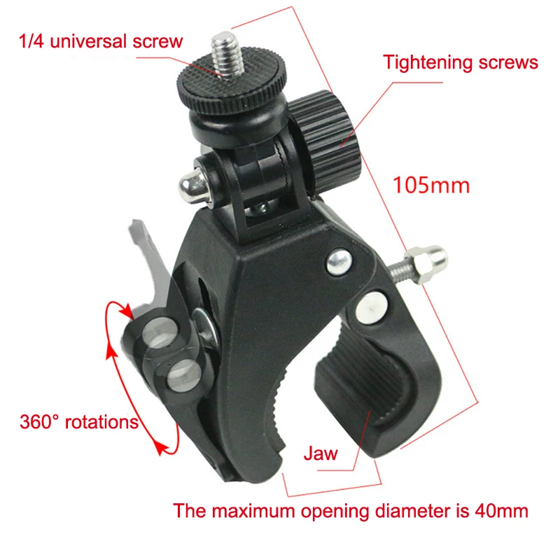 Motocicleta guiador tripé adaptador para Gopro herói, bicicleta bicicleta Clip, Camera Mount, Super Clamp, guiador Bar, 12, 11, 10, 9, 8, 7, 6