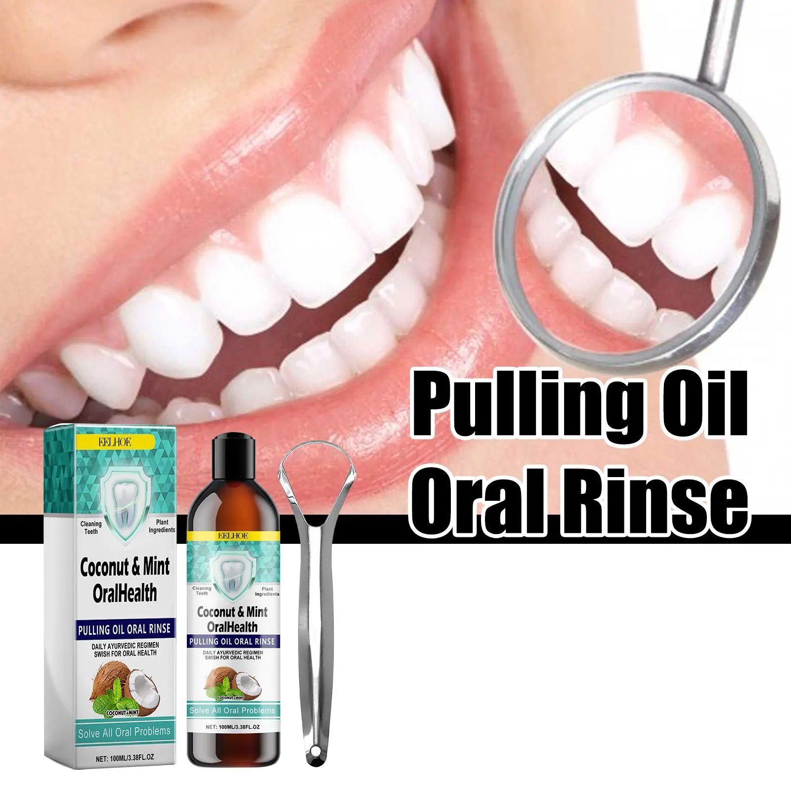 Coconut Mint Pulling Oil Mouthwash Teeth Brighten Fresh Oral Clean Alcohol-Free Tongue Teeth Scrape Whitening Tool Mouth Care