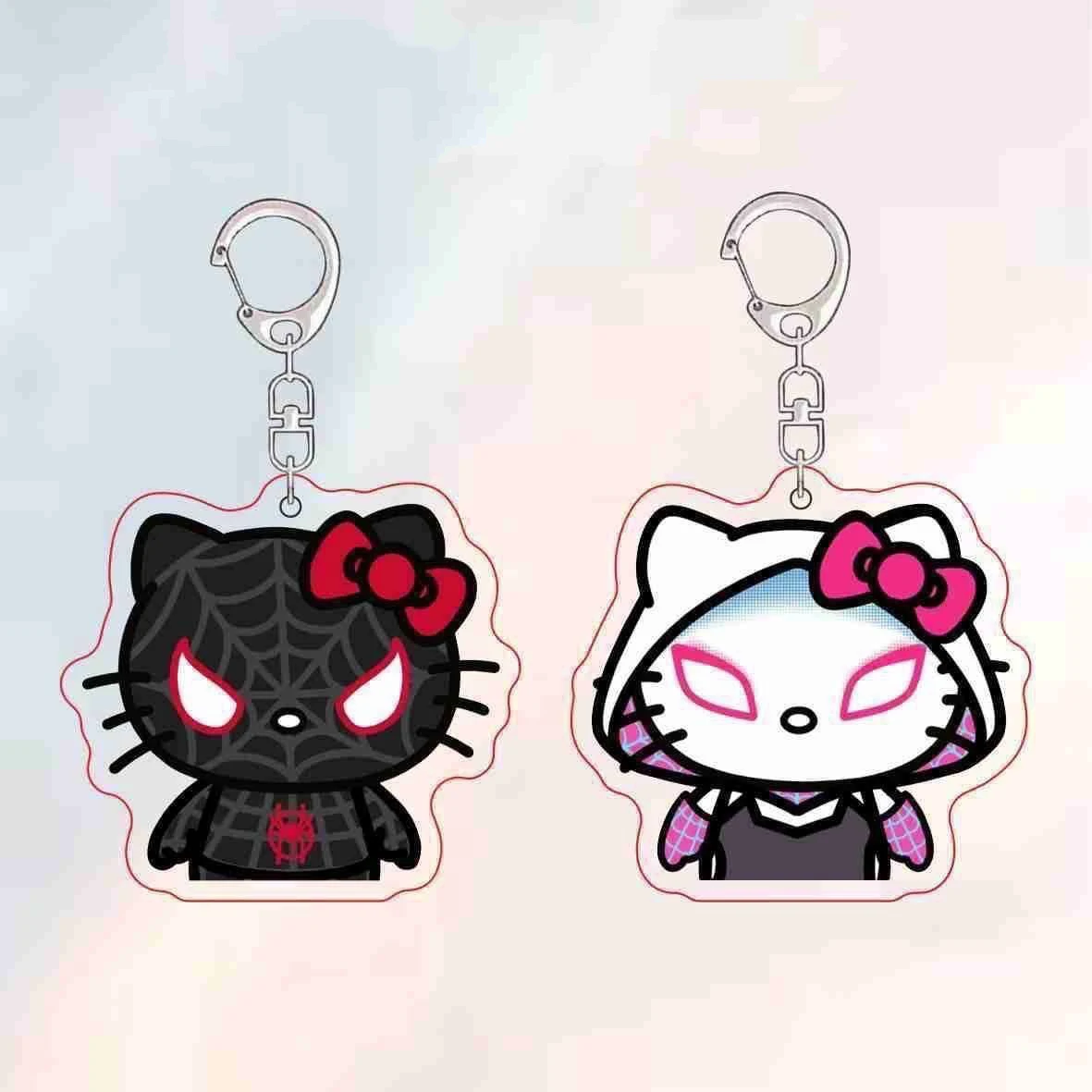 

Sanrio Hello Kitty Cute Keychain Spider-Man Pendant Parallel Universe Vertical Horizontal Gwen Myers Acrylic Keychain Bag Charm