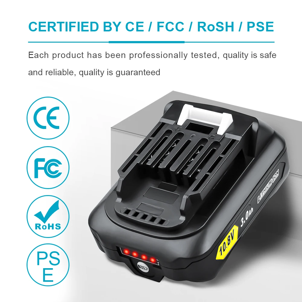 10.8V 12V 3A, zastępujące bateria do narzędzi Makita litowo-jonowe CXT 3.0Ah, przesuwane w stylu BL1040 BL1040B BL1015 BL1020B BL1020 BL1016