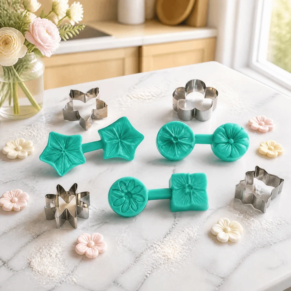 Stainless Steel Flower Petal Veiner Pentagonal Flower Plum Blossom Square Flower Daisy Fondant Cake Mold Silicone Easy Use