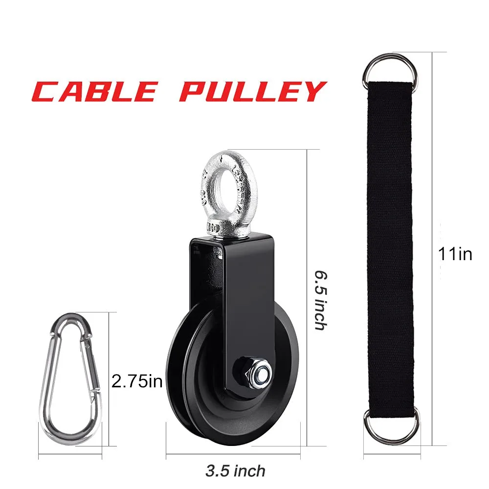 360 Degree Rotation Silent Nylon Gym Cable Pulley with Hanging Straps and Carabiner LAT Pulley System DIY Attachment Accessories