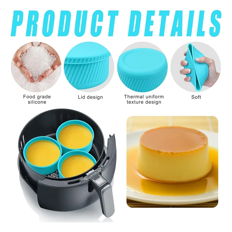 4 PCS Air Fryer Egg Poacher Air Fryer Egg Mould, Ramekins Blue For Air Fryer, Easy To Clean, For Fried Egg Muffin Sandwiches