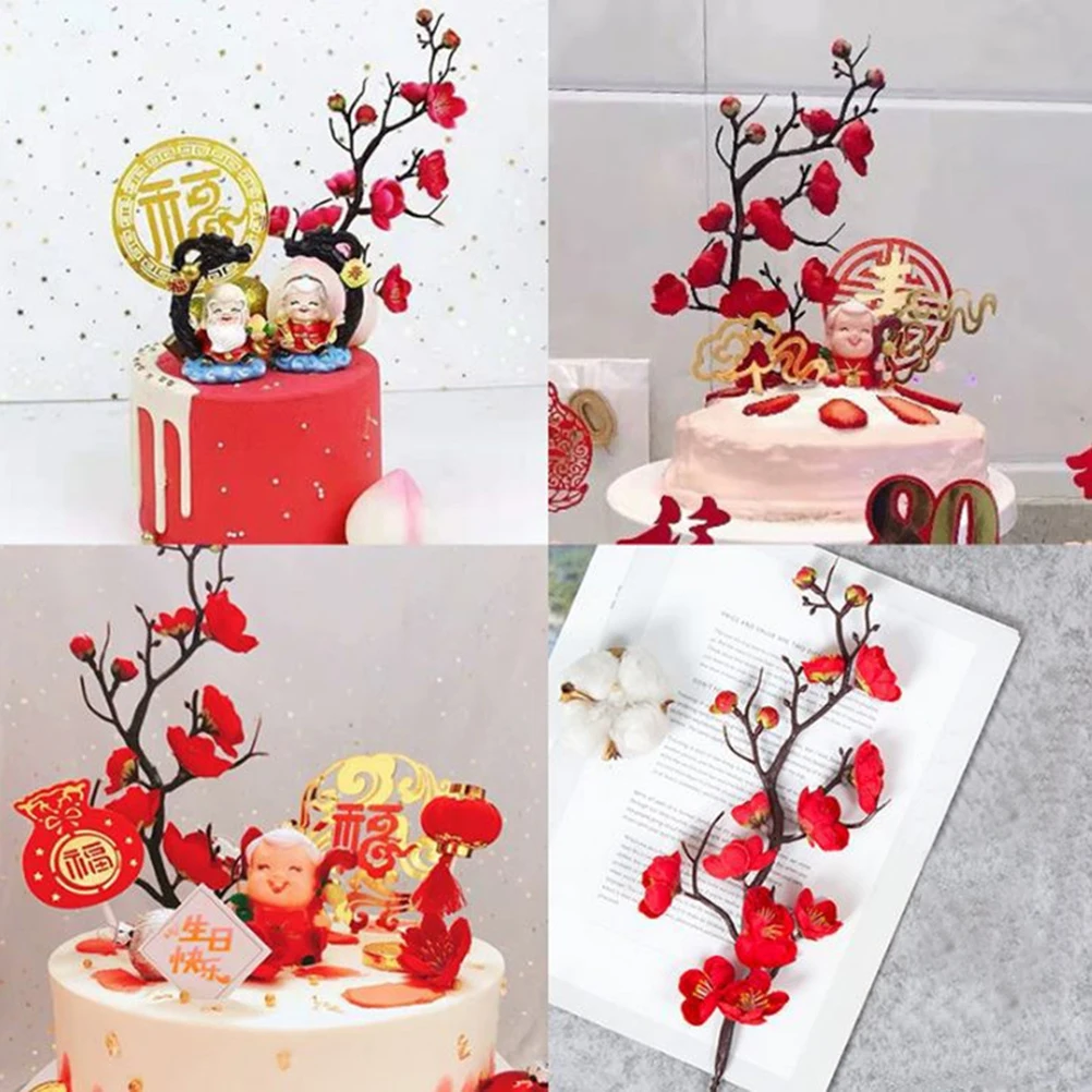 

Simulated Plum Blossom Card Arrangement Creative Cake Decorations Decorative Accessory Plant Shaped Ornament Topper