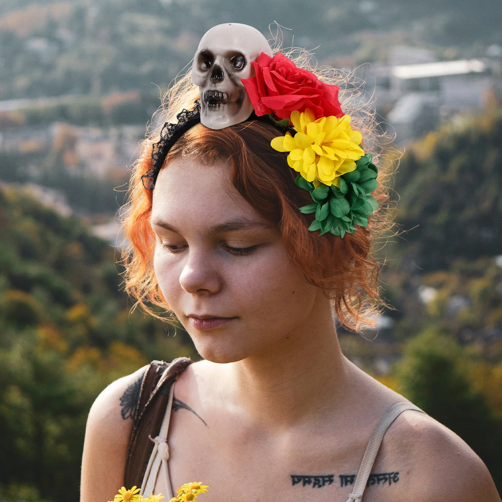 

Skull Headdress Flower Hair Band Halloween Party Accessory DIY Decoration Headbands Fabric Barrettes Theme Headwear Charming