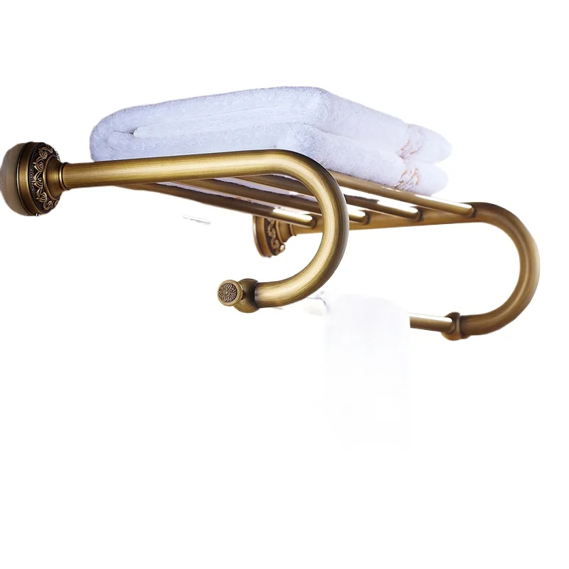 European Bathroom Hardware Antique Brass Towel Rack Vintage Bath Accessories Luxury Shower Organizer for Bathroom Remodeling